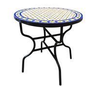 Marrakech - Table de jardin en mosaïque marocaine - Diamètre : 80 cm - Grande table ronde pliable - Mosaïque méditerranéenne - Table pliante pour balcon ou jardin - Marrakech naturel bleu jaune 80 cm