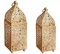 Marrakech Zayla Lot de 2 lanternes orientales en métal doré élégant 31 et 22 cm - Bougeoirs marocains modernes comme décoration élégante pour balcon, jardin ou salon