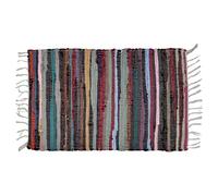 MARRAKESCH Callum Tapis tissé à la main, multicolore, petit, 50 x 90 cm, à rayures bohème, en coton avec franges, paillasson, salon, cuisine, couloir
