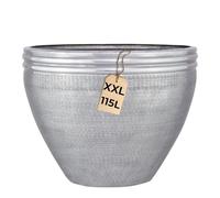 Marrakesch Calvino Pot de fleurs XXL en aluminium Diamètre 57 cm Argenté mat 115 l Grand pot rond pour l'extérieur et l'intérieur Pour jardin, balcon et salon