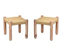 Marrakesch Josue Lot de 2 tabourets décoratifs en bois et jute 36 cm | Meubles de jardin de balcon idéaux pour le jardin, la terrasse et le balcon