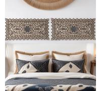 MARRAKESCH Lot de 2 tableaux muraux décoratifs en bois 90 cm Grand ornement Bodhi Décoration orientale Shabby Gris
