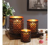 MARRAKESCH Lot de 3 photophores orientaux 14 cm en métal Zalia noir cuivre comme décoration de table