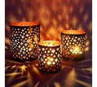 MARRAKESCH Lot de 3 photophores orientaux de 14 cm en métal Hamman noir cuivre comme décoration de table