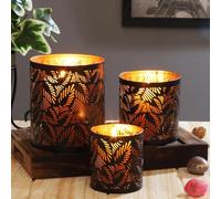 MARRAKESCH Lot de 3 photophores orientaux de 14 cm en métal Ulama noir doré comme décoration de table