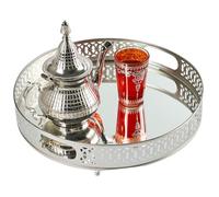 MARRAKESCH Nikita Plateau miroir rond 30 cm en métal avec bord haut | Plateau de service vintage | Décoration orientale argentée sur la table dressée