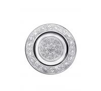 Plateau de Service Marocain en Métal argenté Sidra 30cm Rond | Petit Plateau décoratif de Table de Thé Design oriental | Plat pour bougie antidérapant | Décoration de Maison de Chambre orientale