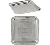 Marrakesch Plateau de service carré décoratif oriental en laiton argenté pour le Ramadan - 27 cm - Décoration de table pour cuisine et salon - Plateau de petit déjeuner esthétique pour chambre à