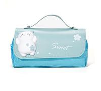 Marran ÉTui à Crayons de DéCompression de Chat Mignon Grande BoîTe à Crayons Sac à Stylo Portable pour Filles Pochette D'éCole à Double Couche, Bleu