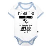 Marre Des Biberons Apéro Humour Body Bébé Bio Manches Courtes Contrasté
