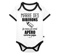 Marre Des Biberons Apéro Humour Body Bébé Bio Manches Courtes Contrasté