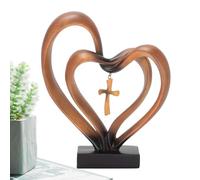 Marriage Cross - Resin, Intertwined Hearts Sculpture | Christian Religious Decoration Table Centerpiece, Carved Heart Cross For Home, Living Room, Indoor Table, Desktop, Shelf, Wedding, Easter Party