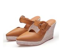 Marron,34 EU,Sandales compensées à Plateforme à Bout Pointu fermé pour Femmes, Espadrilles, Sandales à Talons compensés, Diapositives, Mules habillées d'été, Chaussures