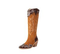 Marron,42,Bottes de Cowboy Hautes pour Femmes, Grandes Tailles, brodées, Talon épais, Mollet Large, Bottes Western antidérapantes, doublées Chaudes, pour soirées costumées