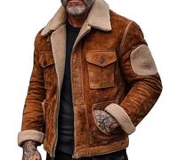 Marron,4XL,Blousons Sherpa À Doublure Polaire Vintage pour Hommes Veste d'hiver Chaude Décontractée pour Le Travail Manteau De Cowboy Western Haut