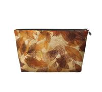 Marron Beige Feuilles d'or Automne Lin, Trousse de Toilette Trousse de Maquillage Sac à cosmétiques Trousse de Toilette de Voyage Portable