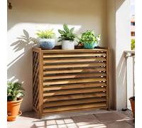 Marron Cache Climatiseur Extérieur Bois Couvre Pin Support De Fleurs Pour Plantes Pompe A Chaleur Résistant Aux Intempéries Décoration Jardin