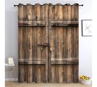 Marron Clair Rideaux Occultants pour Salon et Chambre, Porte De Grange en Bois De Style Vintage Rideaux à Œillets Imprimés, Thermo-Isolés Réducteurs de Bruit pour Fenêtres 234L X 229H cm