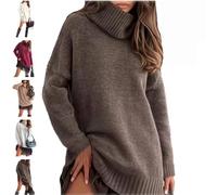Marron Ensemble Mini Robe Et Pull à Col Roulé pour Femme Chic Et Elegant 2 Pièces Manches Longues Grande Taille Doux Pullover Robe Débardeur avec Bordure en Dentelle Automne Hiver Costume de Loisirs S