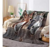 Marron et Gris Couverture Polaire Âne animal130 x 150 cm Plaid Flanelle Doux et Chaud Impression 3D Jeté de Lit ou Canapé Couverture de Voyage pour Enfant et Adulte