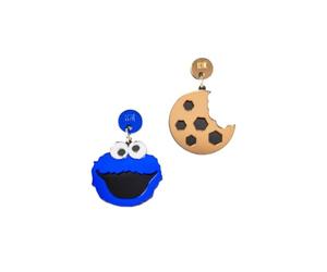 MARRON ET NOIR Boucles d'oreilles monstre bleu avec biscuit - Boucles d'oreilles pendantes artisanales en méthacrylate - Légères et originales - Fabriquées en Espagne - 4,2 x 3,5 cm