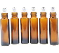 Marron Flacon Roll On Vide 10ml, Flacon Roll On En Verre, Pour Huile Essentielle, Rechargeable, Aromathérapie, Parfum, Massage,Avec [Bille En Acier Inoxydable] - 6pcs