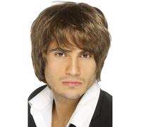 Marron Garçon Bande Perruque Hommes Court Pop Star Célébrité Costume Accessoire