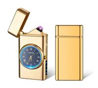 (Marron) Nouvelle Horloge En Métal, Briquet À Double Arc, Affichage Led, Rechargeable Par Usb, Portable, Sans Flamme, Lampe De Poche Pour Camping En Plein Air, Cadeaux Pour Hommes