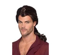 Marron Perruque Pirate Benjamin Martin Marauder Queue Hommes Déguisement Longue