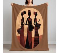 Marron Plaid Couverture Polaire Flanelle, Imprimé Hiver Chaude Douce Moelleuse Microfibre Couvertures, Style Art Africain Femme Tambour Plaid pour Chambre à Coucher Salon Canapé 220 x 240 cm