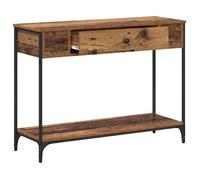 Marron Table console - CLARENCE - Meuble couloir - Bois ancien 100x34.5x75 cm - Bois d'ingénierie CC1127