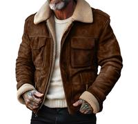 Marron,XL,Blousons d'hiver pour Hommes Veste Sherpa Doublée De Polaire Chaude Veste Bomber Décontractée Vintage
