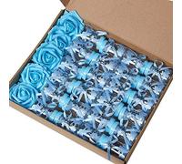 Marry Acting Lot de 2 douzaines de biberons 9 cm avec 5 roses artificielles pour fête prénatale Bleu