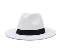 MARRYME Chapeau Fedora Homme Chapeau Trilby Feutre Femme Panama Chapeau Large Bord Unisexe Classique Jazz Hiver Chaud,Blanc,Tour de tête:56-58 cm