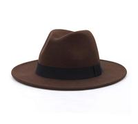 MARRYME Chapeau Fedora Homme Chapeau Trilby Feutre Femme Panama Chapeau Large Bord Unisexe Classique Jazz Hiver Chaud,Café,Tour de tête:59-60 cm