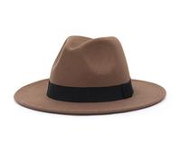 MARRYME Chapeau Fedora Homme Chapeau Trilby Feutre Femme Panama Chapeau Large Bord Unisexe Classique Jazz Hiver Chaud,Marron,Tour de tête:56-58 cm