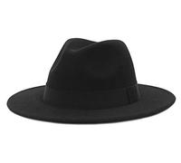 MARRYME Chapeau Fedora Homme Chapeau Trilby Feutre Femme Panama Chapeau Large Bord Unisexe Classique Jazz Hiver Chaud,Noir,Tour de tête:59-60 cm