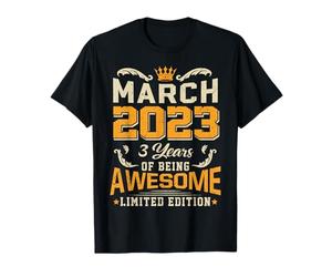 Mars 2023 Vintage 3 Ans Awesome 3e Anniversaire Mars T-Shirt