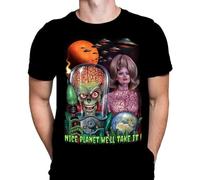 Mars Attacks Nice Planet Mens Tshirt Gothic Horror Film Print, Black Cotton T-Shirt, Movie Poster Tee Manches Courtes(3X-Large)