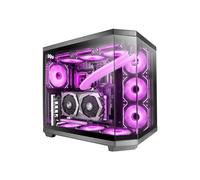 Mars Gaming MC-3TCORE, Boîtier Gaming Custom ATX, Triple Verre Trempé Amovible, Double Caméra, Semi-Tour Compatible avec Cartes-mères à Connecteurs Inversés, Support Refroidissement Liquide, Noir