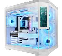 Mars Gaming MC-3TCORELCD Boîtier Gaming ATX, Écran IPS 7,2” Personnalisable, Triple Verre Trempé Amovible, Structure Double Chambre Latérale, Support de Refroidissement Liquide jusqu'à 360mm, Blanc