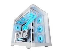 Mars Gaming MC-FUSION, Boîtier Gaming ATX, Fenêtre Latérale Complète et Façade Verre Trempé Courbé Continu, Semi-Tour PC Double Chambre, Support Refroidissement Liquide, Espace Interne Optimisé, Blanc