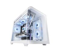 Mars Gaming MC-FUSIONM, Boîtier Gaming Micro-ATX, Fenêtre Latérale et Façade Verre Trempé Courbé Continu, Mini-Tour PC Double Chambre, Support Refroidissement Liquide, Espace Interne Optimisé, Blanc