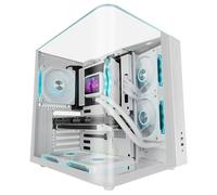 Mars Gaming MC-INFINIOLITE, Boîtier Gaming ATX, Verre Trempé Courbé Continu Sans Cadre, Panneau Supérieur en Verre, Structure Double Chambre, Support Refroidissement Liquide jusqu'à 240mm USB-C, Blanc