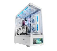 Mars Gaming MC-LCDPRO, Boîtier Gaming ATX, Écran LCD IPS 7.2" Personnalisable, Verre Trempé Courbé Avant et Latéral, Structure à Double Chambre, Support Refroidissement Liquide Jusqu’à 360mm, Blanc