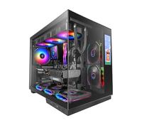 Mars Gaming MC-Mirage, Boîtier Gaming ATX, Écran LCD IPS 7,2” Personnalisable, Verre Trempé Continu Frontal et Latéral, Structure Double Chambre, Support Watercooling Jusqu’à 360mm, Noir