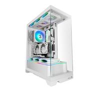 Mars Gaming MC-Prisma, Boîtier Gaming ATX, Triple Verre Trempé Continu sans Cadre, Éclairage ARGB Latéral et Frontal, Double Chambre, Support Refroidissement Liquide Jusqu’à 360mm, Blanc