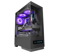 Mars Gaming MC-Pulsar, Boîtier Gaming ATX, Écran LCD Frontal en Temps réel, Double Verre Trempé Frontal et Latéral, Système de Câblage CABLEHATCH, Refroidissement Liquide Jusqu'à 240mm, Noir