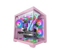 MARS GAMING MC-VIEW2, Boîtier Gaming MicroATX, Double Verre Trempé Continu sans Cadre, 1x Ventilateur FRGB Arrière 120mm, Support Refroidissement Liquide Jusqu’à 240mm, Structure Double Chambre, Rose