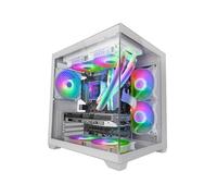 Mars Gaming MC-VIEW2, Boîtier Gaming MicroATX, Double Verre Trempé Continu Sans Cadre, 1x Ventilateur FRGB Arrière 120mm, Support Refroidissement Liquide jusqu’à 240mm, Structure Double Chambre, Blanc